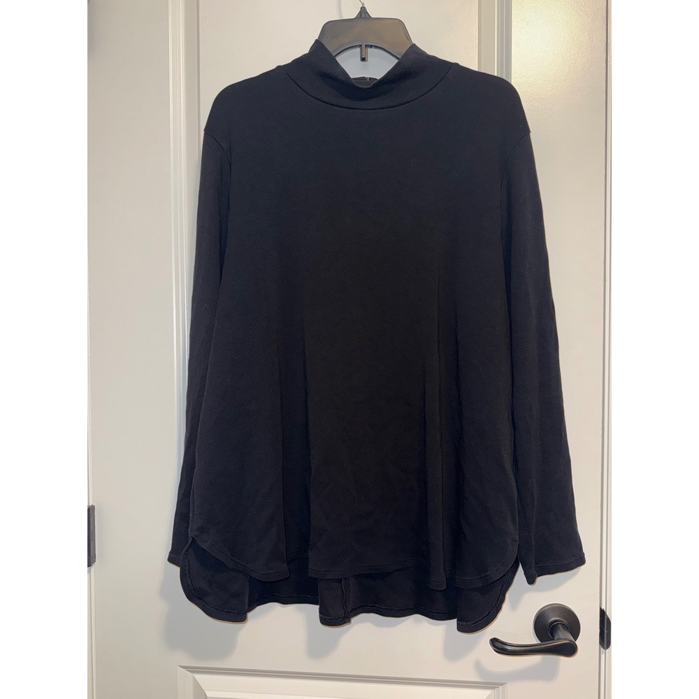 Chico's Mock Neck Top Women 3 XL Black Excellent Pima Cotton Long Sleeve Tunic - Picture 2 of 7